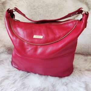Designer Onna Ehrlich Cowhide Leather Bag Red Gold HW Short Strap Convenient